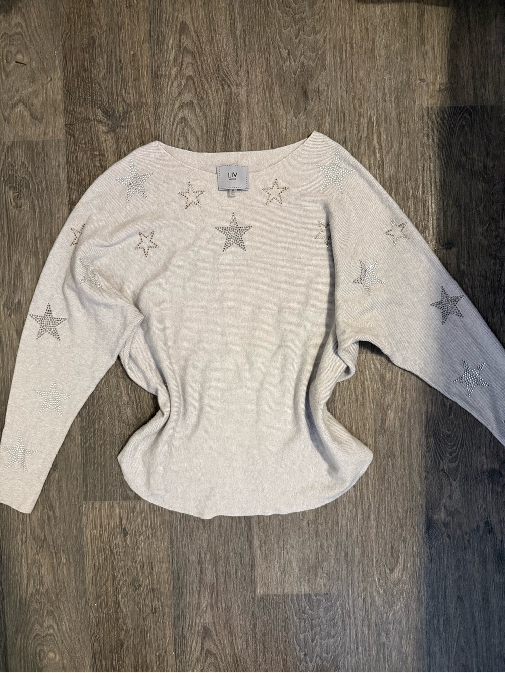 Gray Embellished Star Knit Sweater